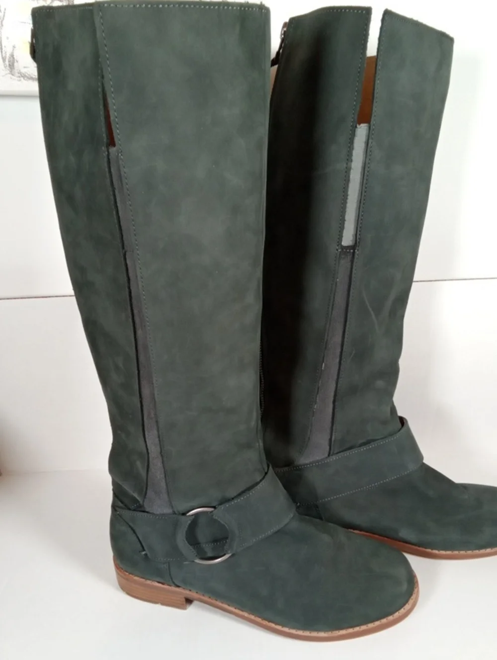 Olukai Holo Lio 11 Riding Boots Dark Shadow Leather Tall Rear Zip Womens 8.5